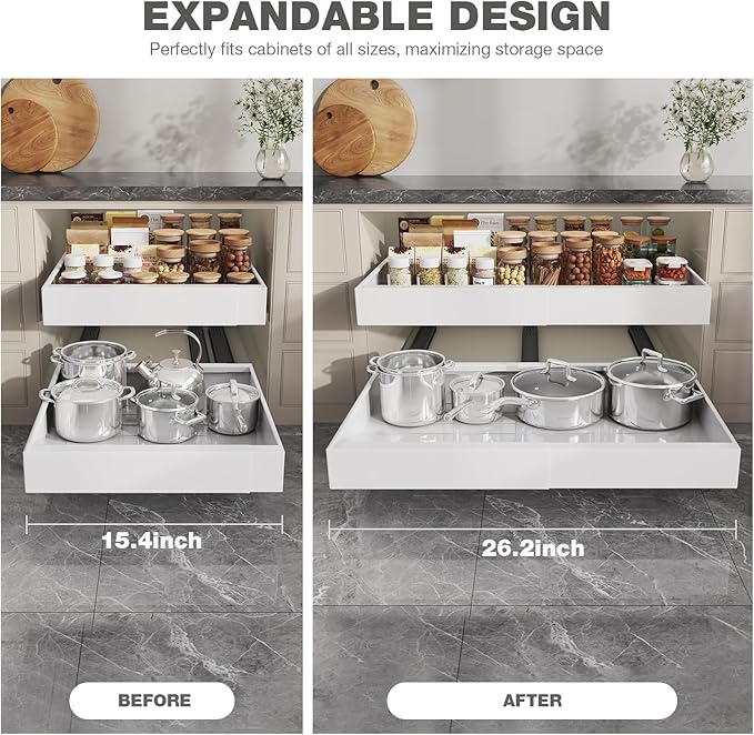 Seinloes 2 Pack Pull Out Cabinet Organizer 19" Deep, Full Extension 3 Slide - Image 4