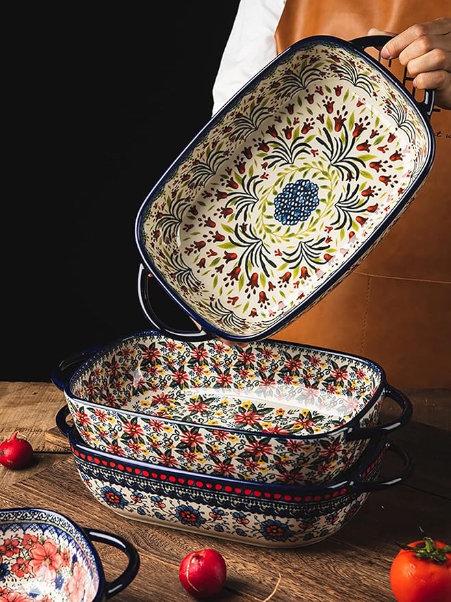 Vintage Style Pottery Bakeware Ceramic Casserole Dish Baking Pan Lasagna Pans - Image 7