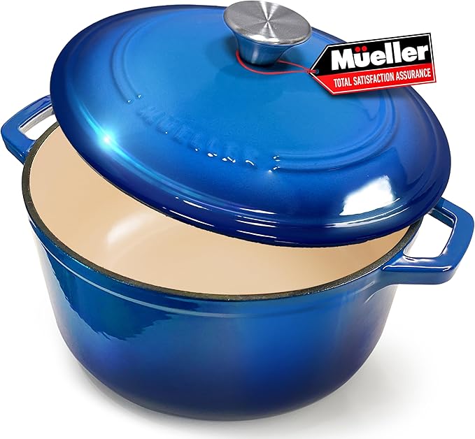 MUELLER HOME 4.5 QT Enameled Cast Iron Dutch Oven, Heavy-Duty Casserole Dish by MUELLERHOME