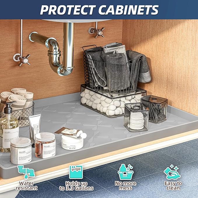 SIKADEER 31" x 19" Under Sink Mat Waterproof, Silicone Mat Kitchen Drawer Shelf - Image 5