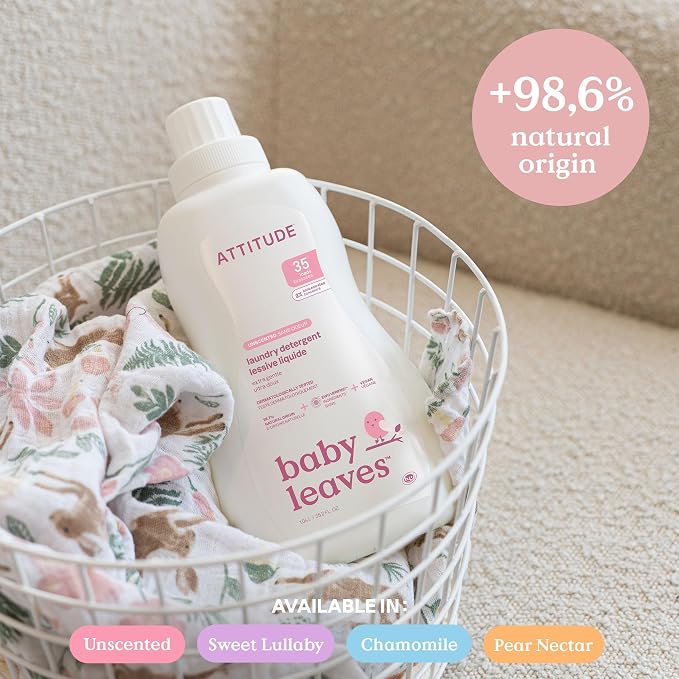 Bundle of ATTITUDE Baby Bottle and Dishwashing Liquid, EWG Verified, Vegan, Sweet Lullaby, 23.7 Fl Oz + Baby Laundry Detergent, EWG Verified, HE Compatible, Sweet Lullaby, 35 Loads, 1.05 Liters