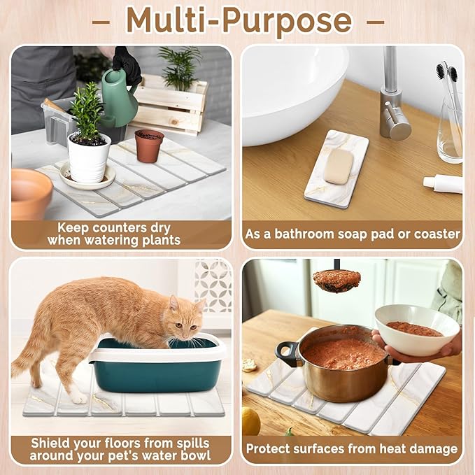 Small Stone Dish Drying Mat for Kitchen Counter, 15.7"×12" & 8"x4" Quick Dry - Image 6