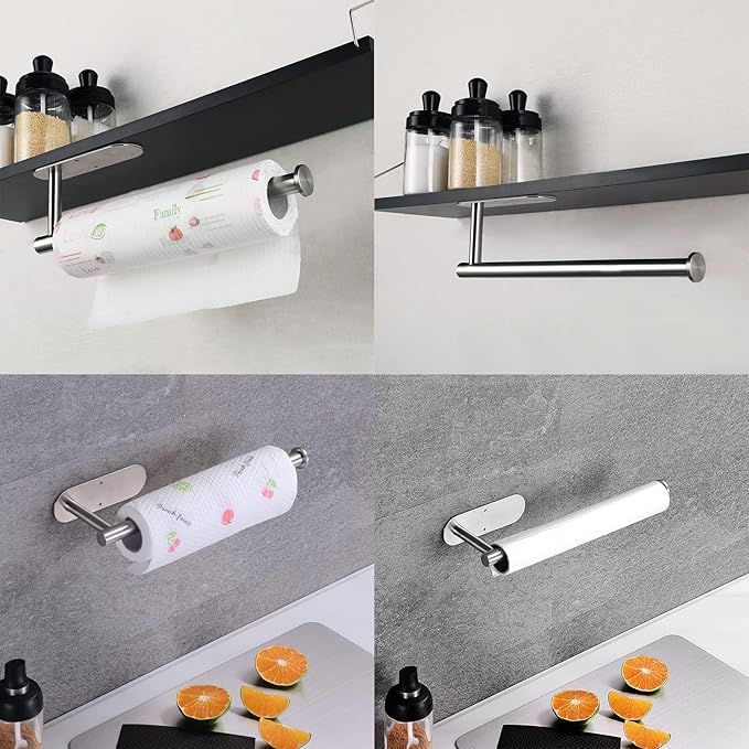 Paper Towel Holder with 2 Hooks-Under Cabinet Paper Towel Holder - Image 2
