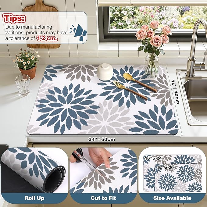 Findosom Floral Dish Drying Mat, Cuttable Drying Mat - Image 2