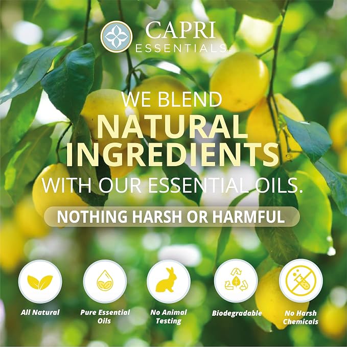 CAPRI ESSENTIALS Dish Soap Liquid, Natural Household Cleaning Supplies, Plant Based Aromatic Dish Detergent, Blend of Essential Oils with Tea Tree, Rosemary & Cedarwood, Lemon Verbena, 16 FL Oz