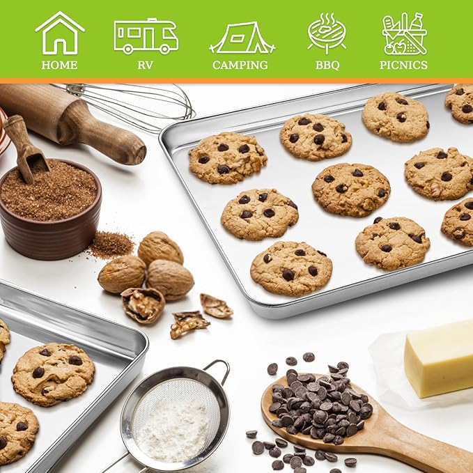4 Pieces Baking Sheet Pan Tray, CEKEE Stainless Steel Small Cookie Sheets - Image 6
