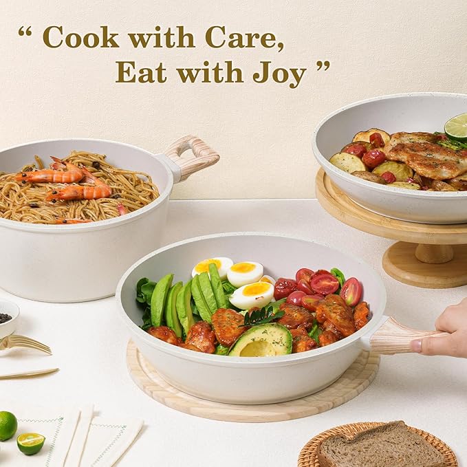 SODAY 12 Pcs Pots and Pans Set Non Stick, Cookware Sets White Granite Induction - Image 8