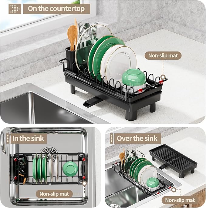 SanDream Dish Drying Rack, Small Over Sink Dish Drying Rack, Expandable Over - Image 2