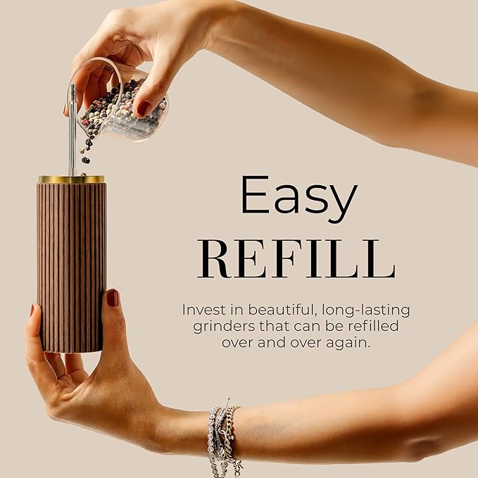 Wooden Salt and Pepper Grinder Set – Refillable Manual Salt and Pepper Mills - Image 5