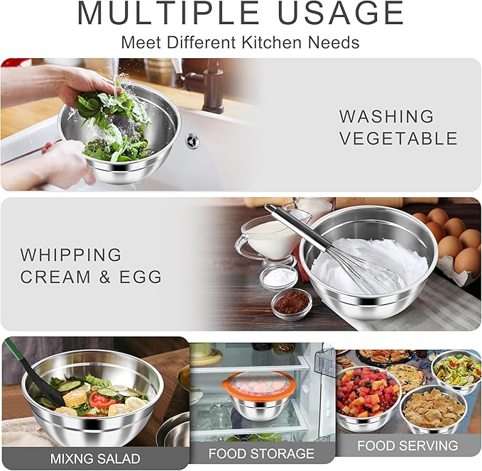 HaWare Mixing Bowls with Airtight Clear Lids, 6-Piece Stainless Steel Strong - Image 6