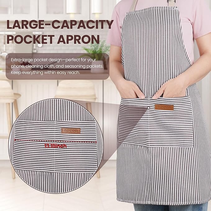 Serrenf 2 Pack Apron, Cooking Kitchen Aprons, Adjustable Bib Apron - Image 3