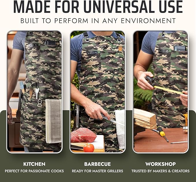Asaya Chef and BBQ Apron with Bottle Opener and Hand Towel - 10oz Cotton Canvas - Image 7