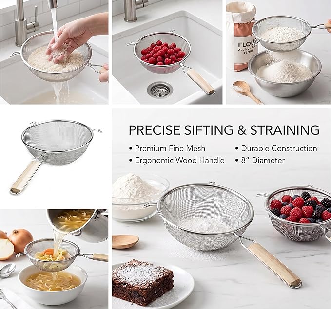 Huji 8-Inch Stainless Steel Double Mesh Food Strainer Colander - Image 6