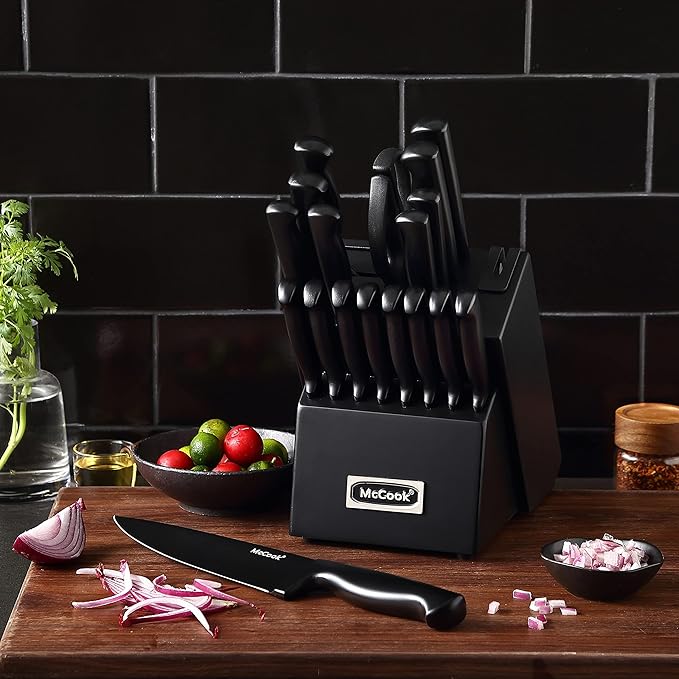 McCook® Premium Black Knife Sets, German Stainless Steel Kitchen Knives Block - Image 5