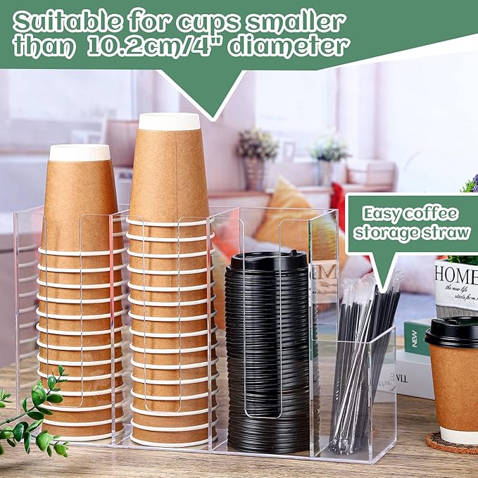 Cunhill 4 Compartments Acrylic Coffee Cup and Lid Storage Organizer Holder - Image 4