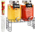 2 Gallon Large Glass Drink Dispenser Set, 2 Pack Beverage Dispensers by JILLSKY