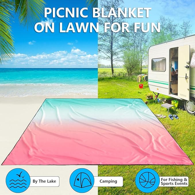 WIWIGO Beach Blanket Waterproof Sandproof Beach Mat 79" X 83"/10'x9'for 2-8 - Image 6