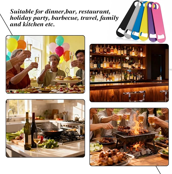 6 Pcs Colorful Stainless Steel Heavy Duty Flat Bottle Openers, 7 Inch Solid - Image 5