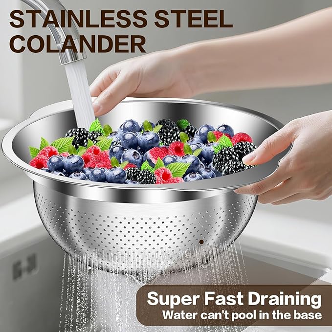 Stainless Steel Strainer with Mixing Bowl, Rice Washer, Colander - Image 8
