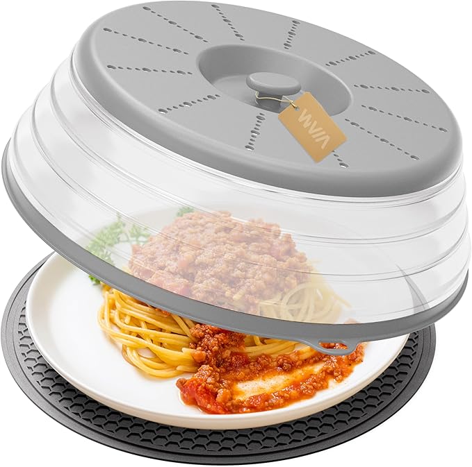 WVM Microwave Splatter Cover & Mat, Vented Collapsible Splatter Guard dish by WVM