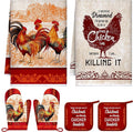 Leinuosen 6 Christmas Red Rooster Farmhouse Kitchen Decor Dish Towels Oven by Leinuosen