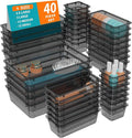 WOWBOX 40 PCS Clear Plastic Drawer Organizer Set, 4 Sizes Desk Drawer by WOWBOX