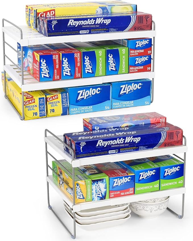 2 Pack Expandable Kitchen Wrap Organizer Rack, Height & Width Adjustable by HomeKitchen