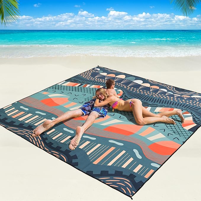 WIWIGO Beach Blanket Waterproof Sandproof Beach Mat 79" X 83"/10'x9'for 2-8 by WIWIGO