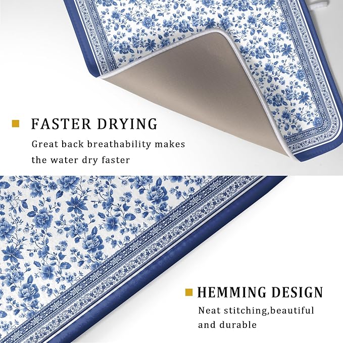 Blue Floral Branches Dish Drying Mat - Image 2