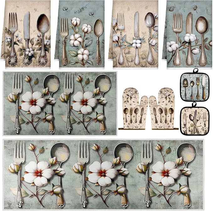 Fourluoo 10 Pcs Farmhouse Kitchen Decor and Accessories Set 4 Kitchen Towels 2 by Fourluoo