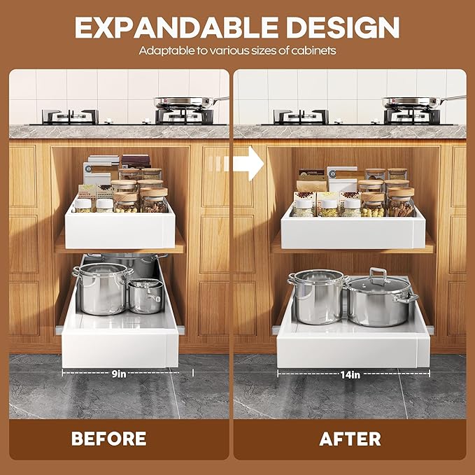 Seinloes 2 Pack Expandable Pull Out Cabinet Organizer 21" Deep - Image 3