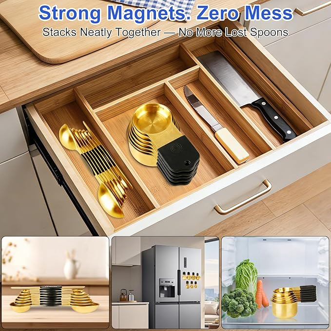 Magnetic Measuring Cups & Spoons Set, Strong N45 Magnets, Heavy Duty Stainless - Image 6