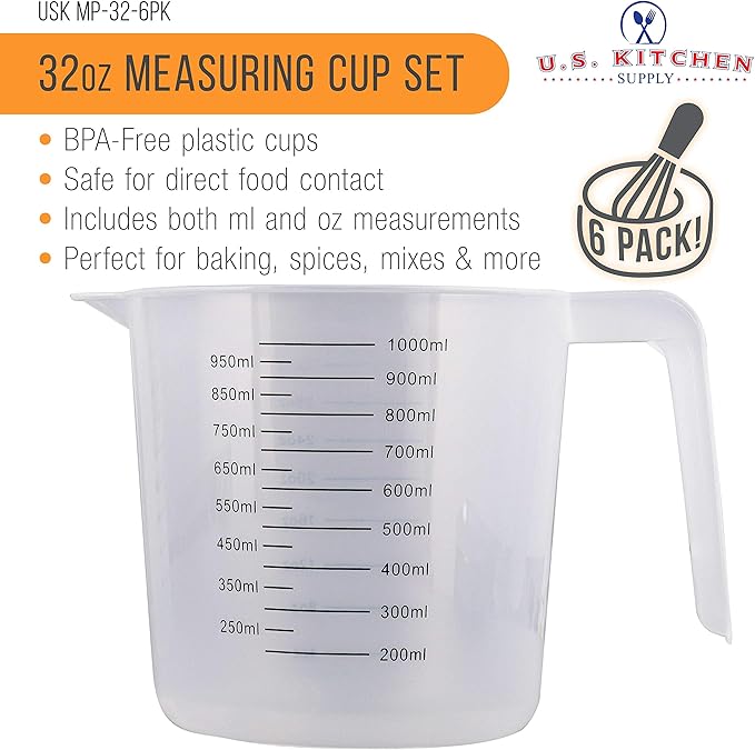U.S. Kitchen Supply Plastic Measuring Cups - 32 oz Liquid Measuring Cup Set of - Image 2
