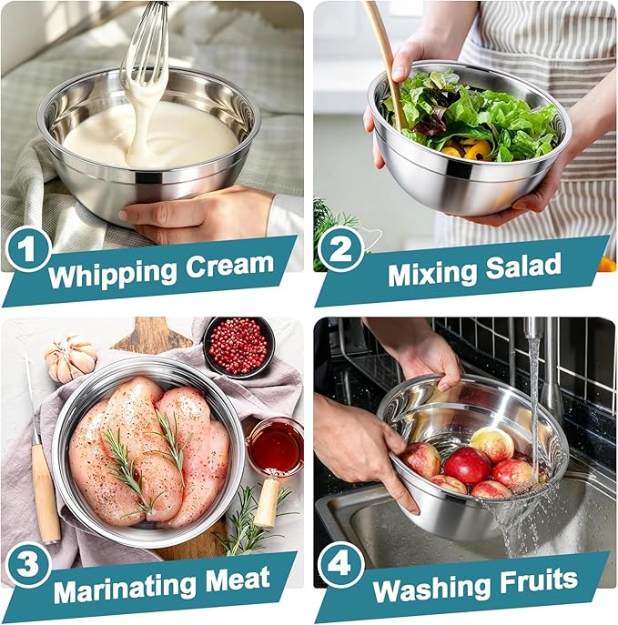 TeamFar Mixing Bowls, Stainless Steel Nesting Salad Bowls - Image 6