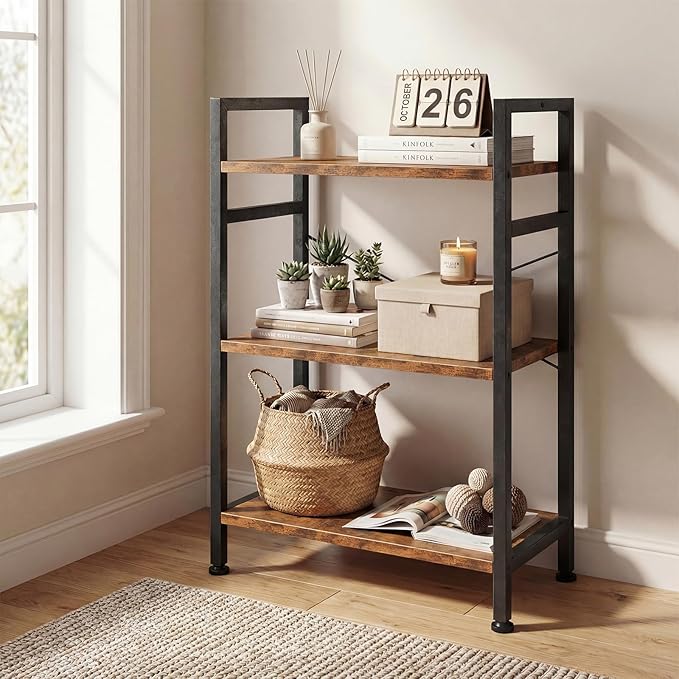 DUMOS 3 Tiers Bookshelf, Classical Book Shelf, Tall Display Shelves in Living - Image 2