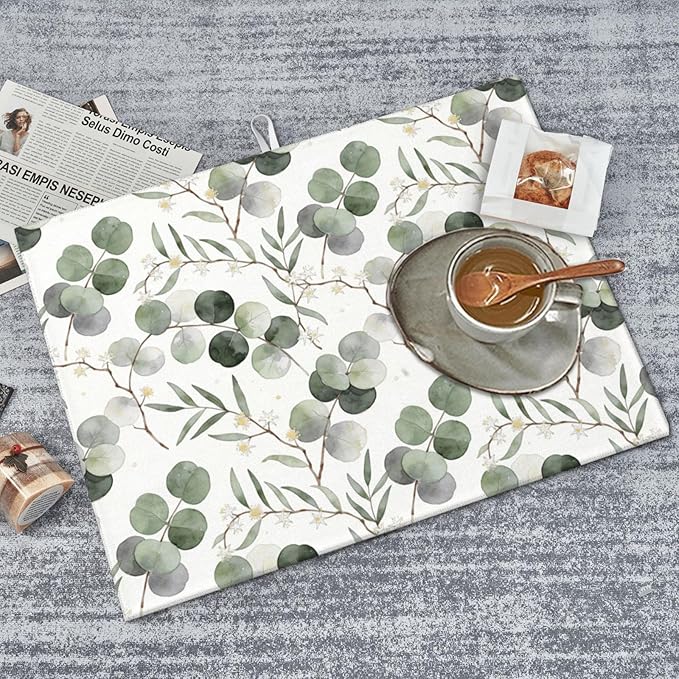 Sage Green Dish Drying Mat, for Spring Kitchen Counter Microfiber Absorbent - Image 6
