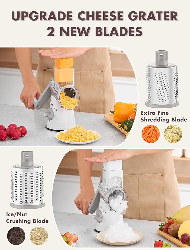 GDL Rotary Cheese Grater, Upgraded 5-in-1 Cheese Grater Hand Crank, Vegetable - Image 2