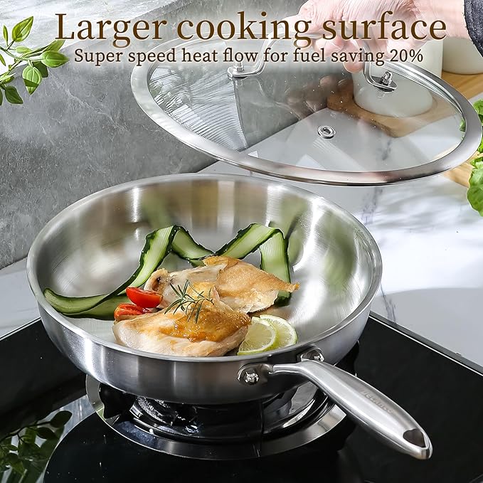 DELARLO Tri-Ply Stainless Steel Pan, 18/10 Frying Pan, Oven Safe Up to 600°F - Image 4
