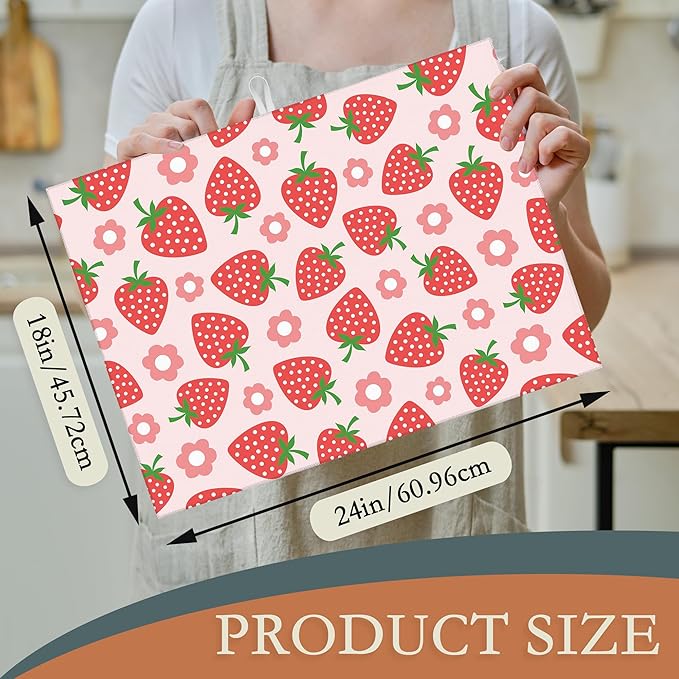Pink Strawberry Dish Drying Rack Mat - Image 2