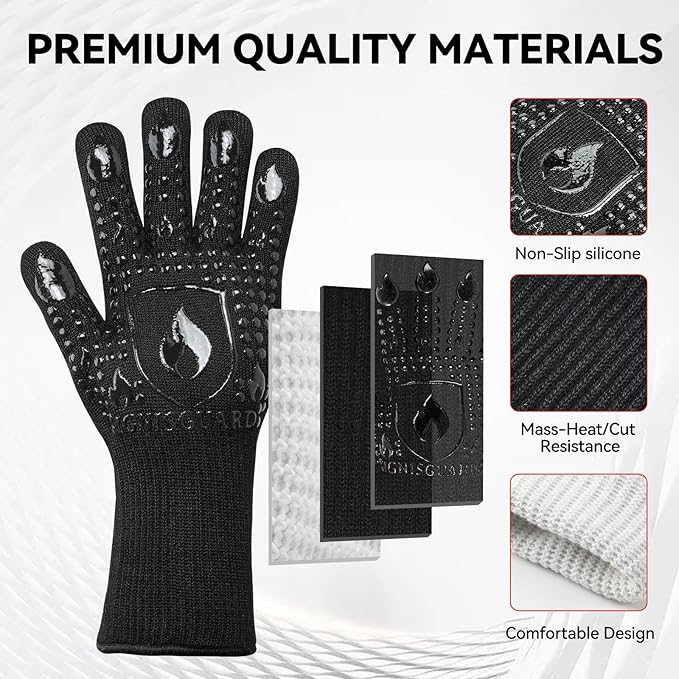 BBQ & Grill Gloves, Oven Gloves, 1472°F Silicone Oven Mitts Heat Resistant - Image 5