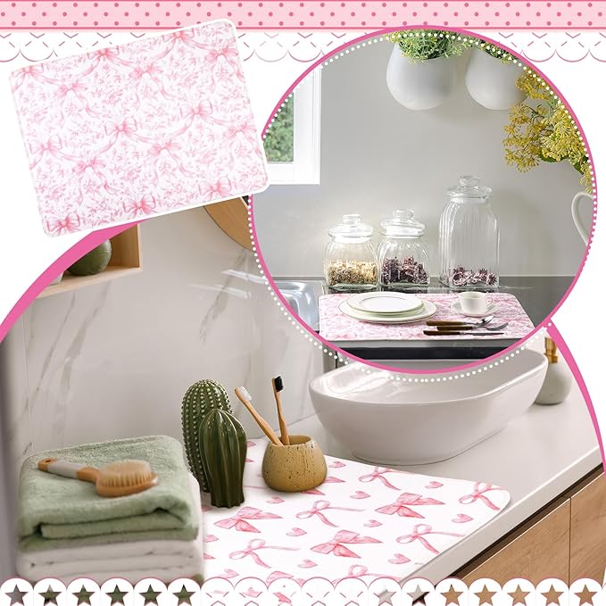 SiliFine 2 Pcs Large Coquette Pink Bow Dish Drying Mat Large - Image 5