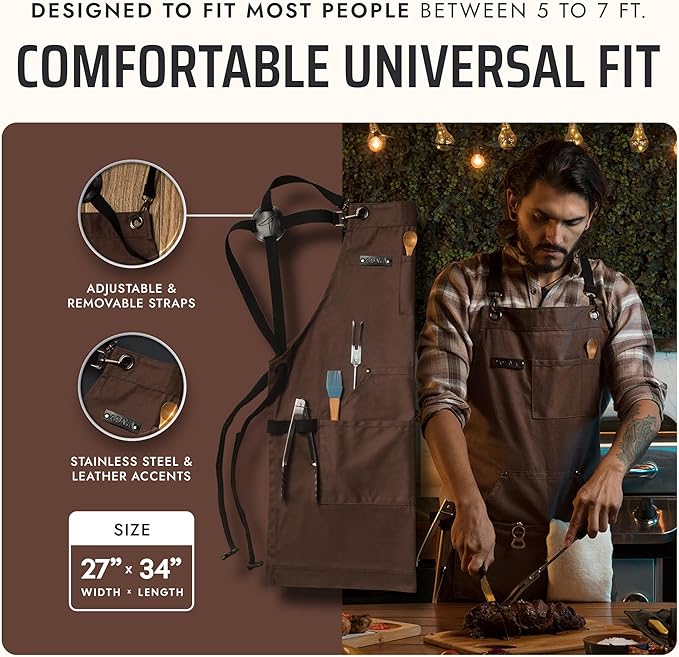 Asaya Chef and BBQ Apron with Bottle Opener and Hand Towel - 10oz Cotton Canvas - Image 5