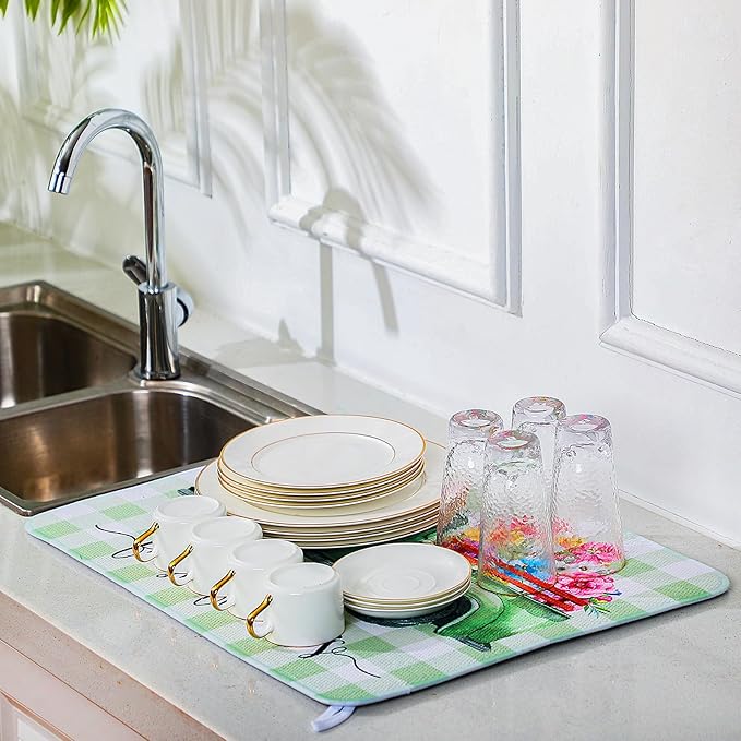 SiliFine 2 Pcs Dish Drying Mat for Kitchen, Spring Floral Absorbent Microfiber - Image 5