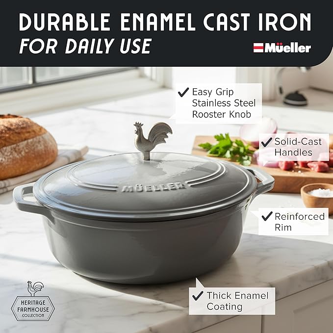 MUELLER HOME 5.5 Quart Enameled Cast Iron Oval Dutch Oven - Image 2