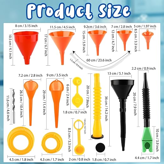 30 Pcs Automotive Funnel Set Wide Mouth Fuel Oil Funnel Plastic Long Neck - Image 2