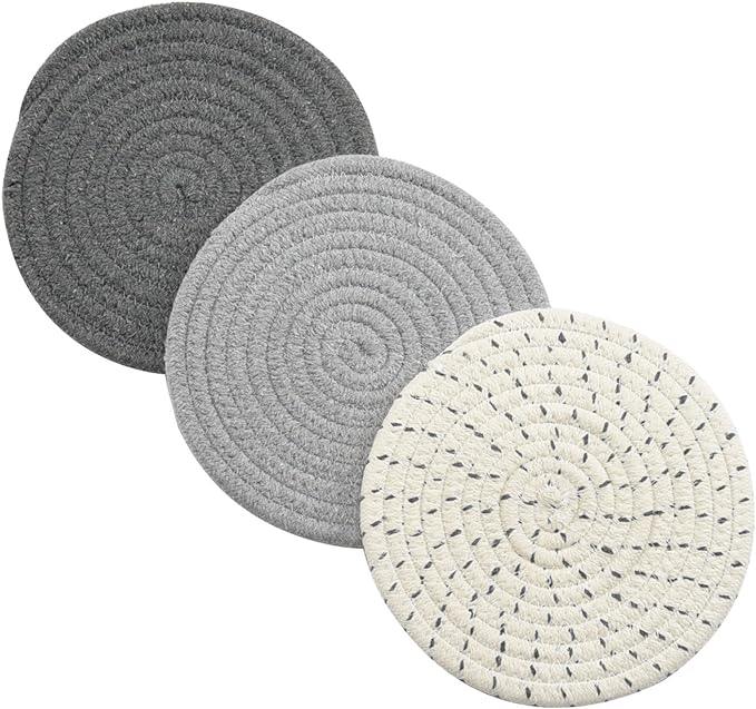 Potholders Set Trivets Set 100% Pure Cotton Thread Weave Hot Pot Holders Set by Jennice+House