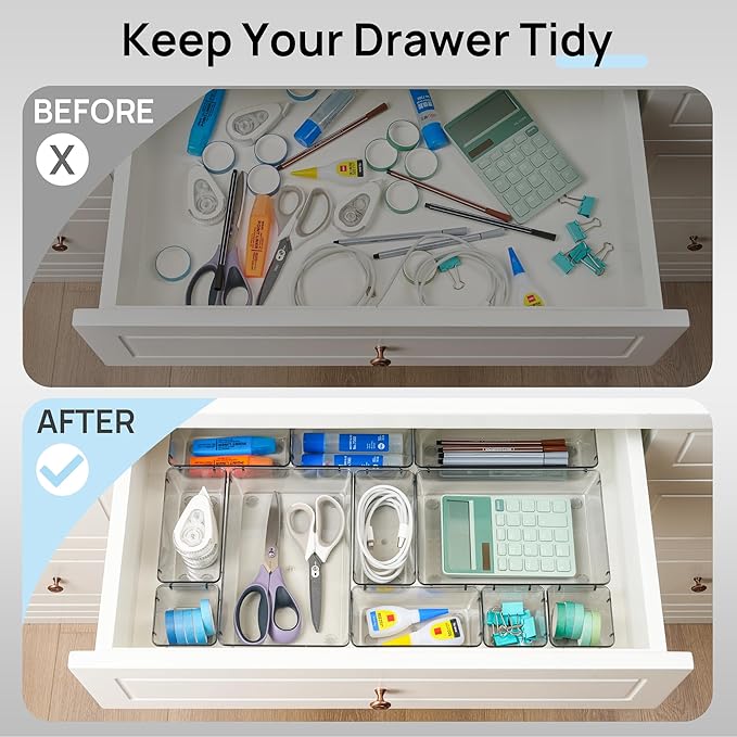 Vtopmart 25 PCS Office Desk Drawer Organizers Set, 4-Size Versatile Plastic - Image 2