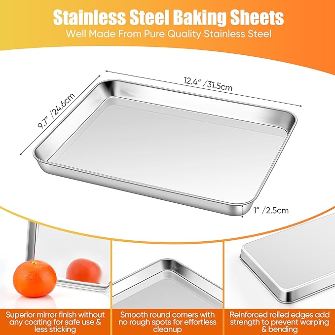 Homikit 2 Pack Baking Sheet, 9 x 13 Inches Stainless Steel Quarter Sheet Pan Set - Image 2