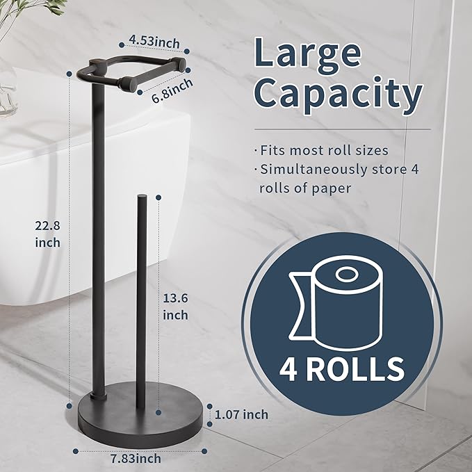 RARXTR Toilet Paper Holder Stand, Post Pivoting Design Free Standing Toilet - Image 4
