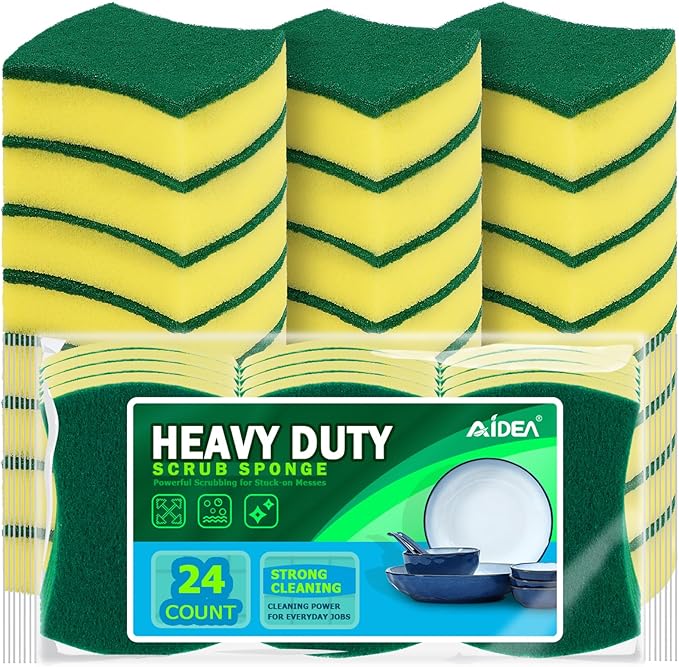 AIDEA Sponges Kitchen, 24 Pack Heavy Duty Dish Sponge, Cleaning Dish Scrubber by AIDEAHOME